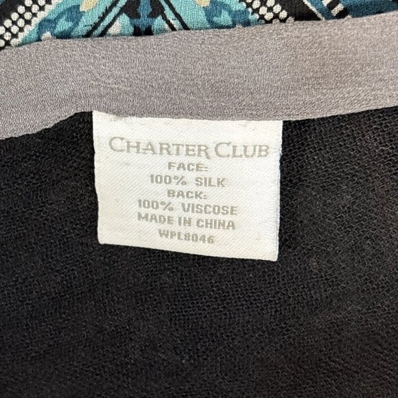 Charter Club Blue Gray Print 100% Silk/Viscose Scarf Delicate Overside Shawl - Picture 6 of 9